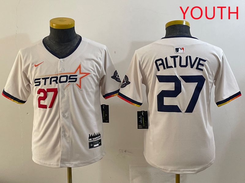 Youth Houston Astros #27 Altuve Cream Three generations Joint Name 2025 Nike MLB Jersey style 4112->youth mlb jersey->Youth Jersey